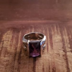 Unbranded Silver Tone Purple Facet Rectangular Stone Ring Size 6 1/2